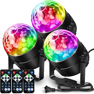 NEQUARE Disco Ball DJ Party Lights Sound Activated with Remote Control Strobe Lamp 7 Modes Stage Light for Home Room Dance Parties Karaoke Halloween Christmas Birthday Decorations[3-Pack]