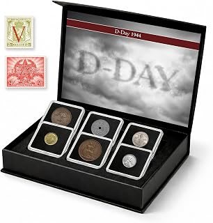 IMPACTO COLECCIONABLES | D-Day (1944) Collection of 6 Authentic World War 2 Coins | WW2 Historical Memorabilia in Display Box | Certificate of Authenticity Perfect to Elevate your WW2 Collection.