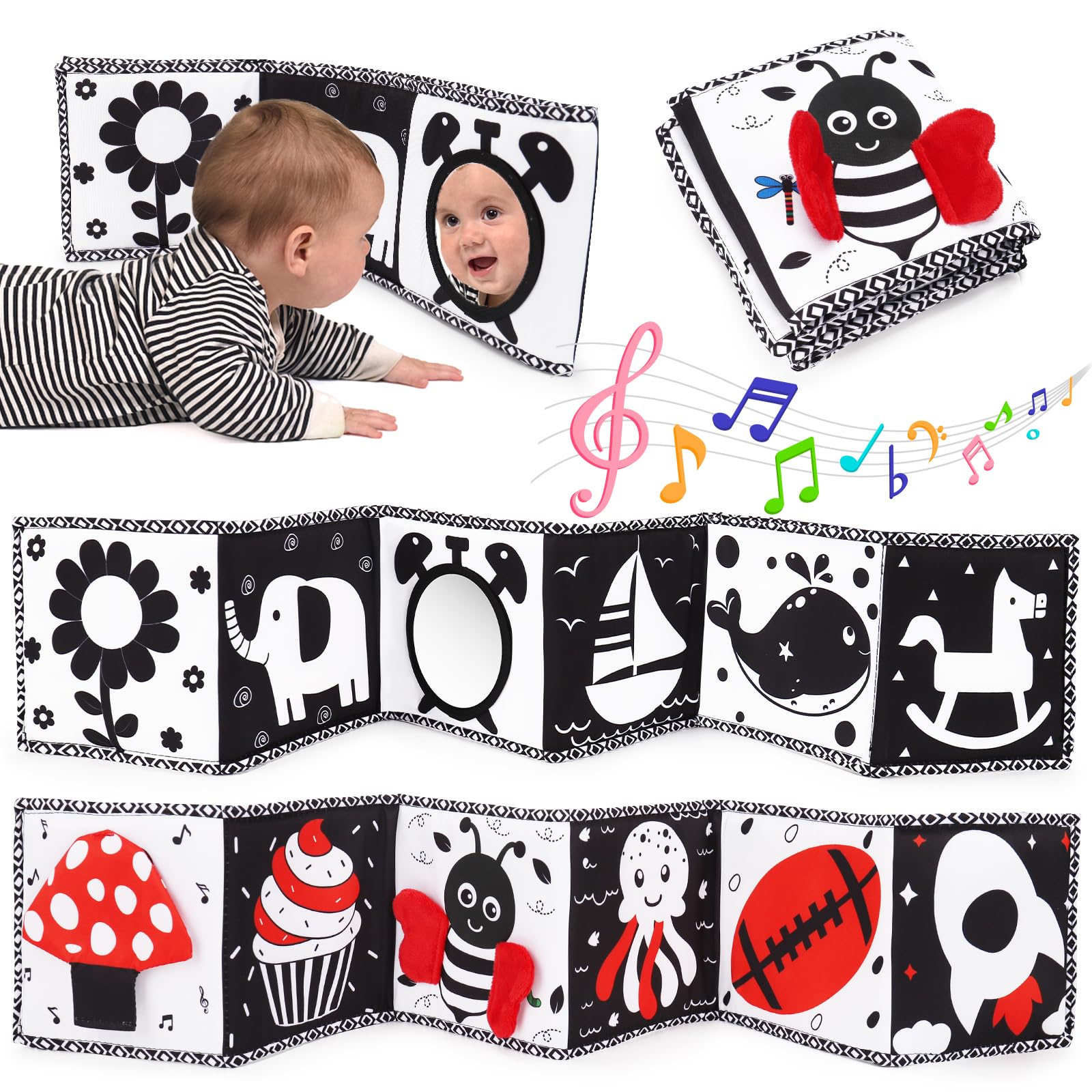 Black and White High Contrast Toys for Baby 0-3 3-6 months Infant Tummy Time Sof