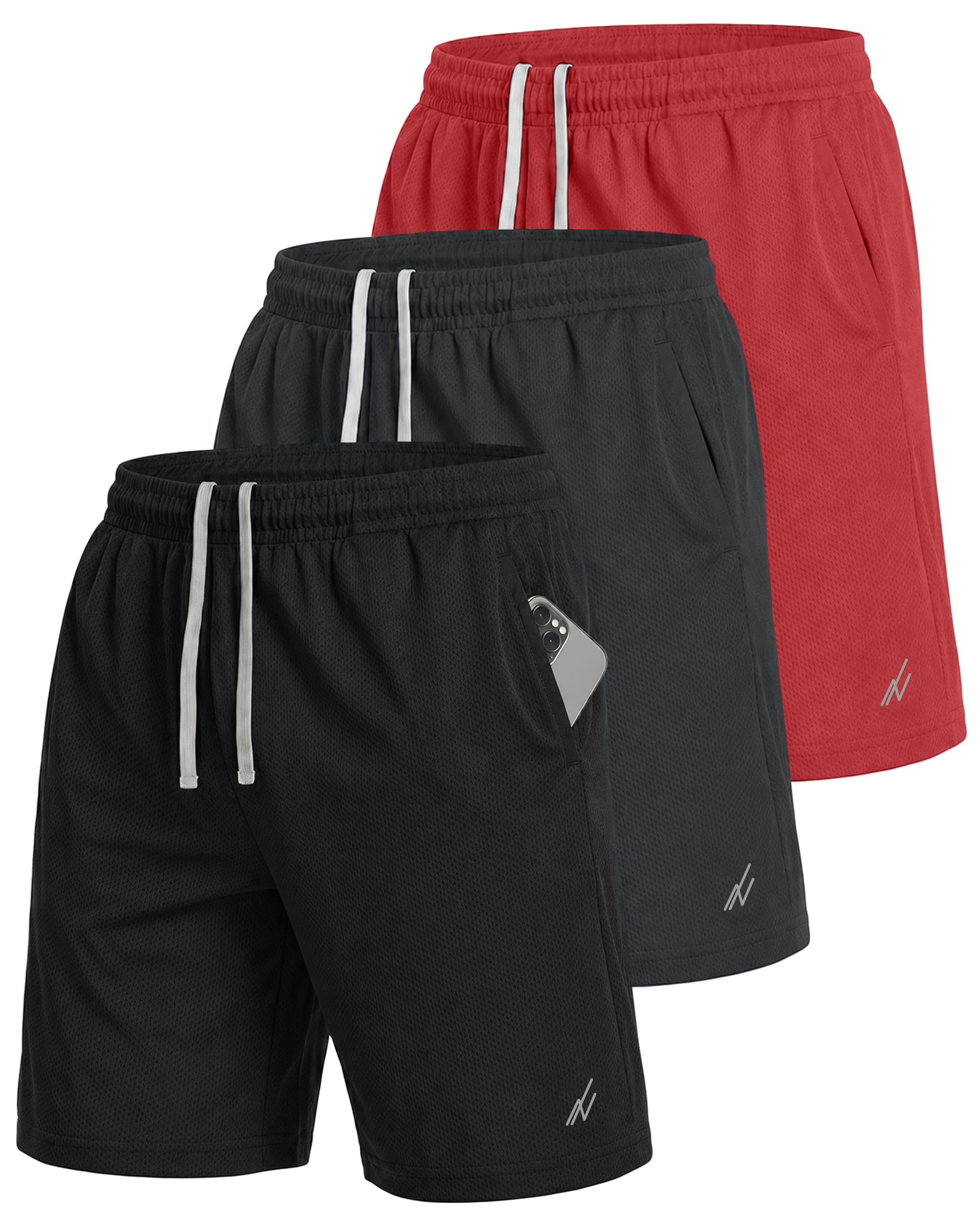 NY Threads 3 Pack Mens Quick Dry Lightweight Sports Shorts with Pockets