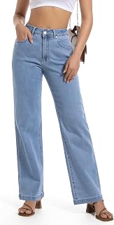 Women's Jeans High Waist Straight Leg Stretch Jeans Trendy Wide Leg Tummy Control Loose Casual Denim Pants