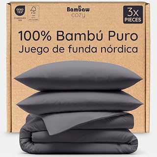 Bambaw Duvet Cover Set for Bed 135 cm (200 x 200 cm), 3 Pieces Bamboo Bedding Set with 2 x Pillowcases 50 x 75 cm with Envelope Closure, Hypoallergenic and Silky for Hot Nights (Anthracite)