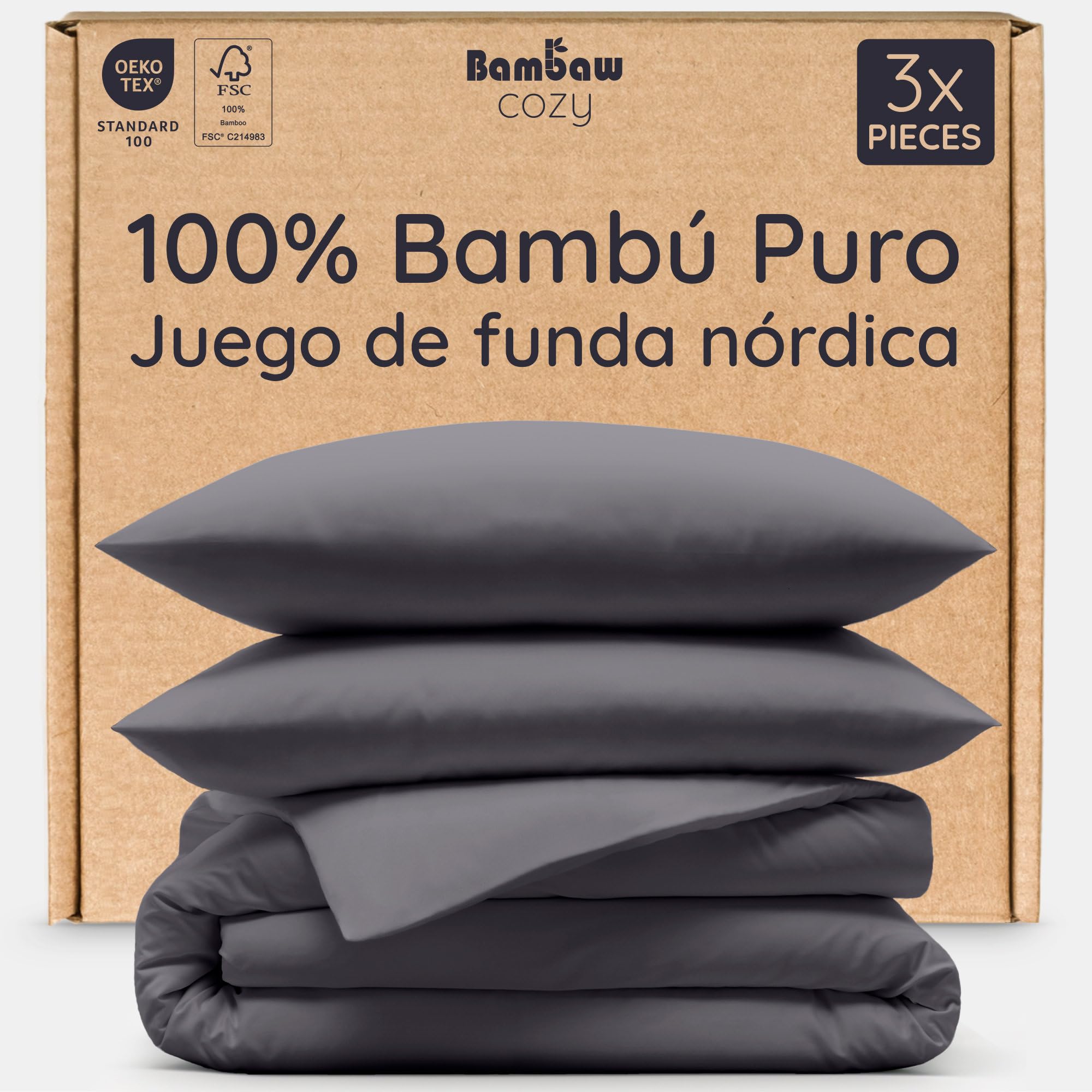 Bambaw Duvet Cover Set for Bed 135 cm (200 x 200 cm), 3 Pieces Bamboo Bedding Se