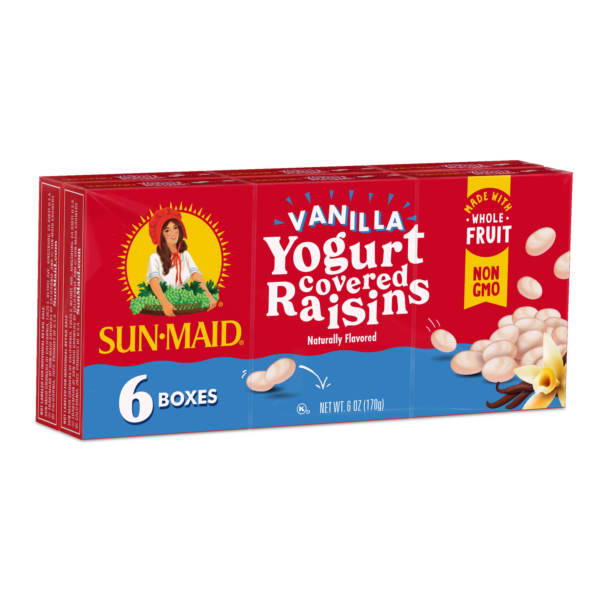Sun-Maid Vanilla Yogurt Coated Raisins - (6 Pack) 1 oz Snack-Size Box - Yogurt C