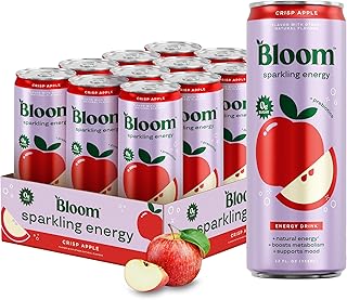 Bloom Nutrition Zero Sugar Energy Drink, Apple Crisp, 12oz 12pk | 180mg natural caffeine with prebiotics, green tea extract & lychee for energy, focus and feel-good refreshment.