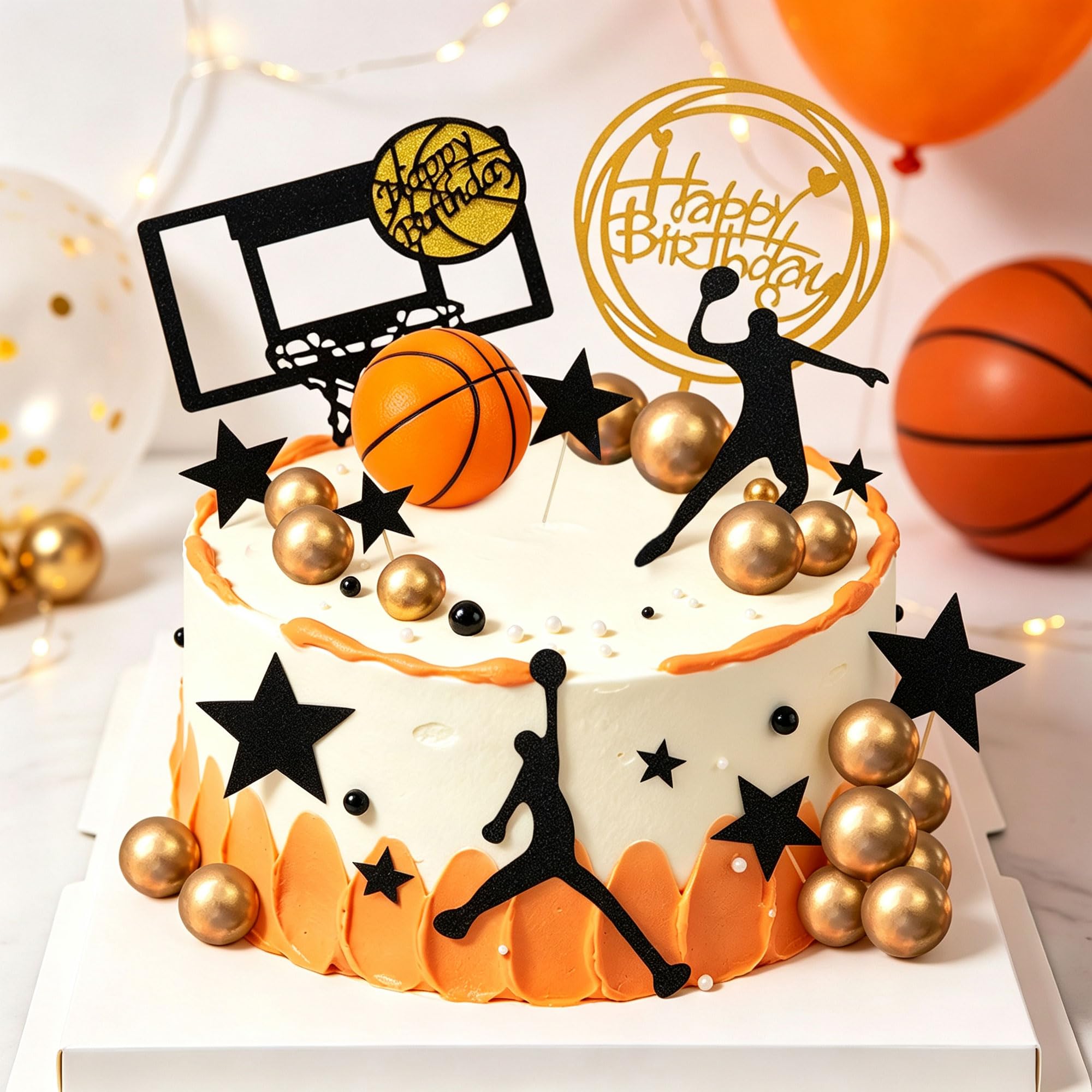 Basketball Cake Toppers Black Gold Balls Cake Decorations