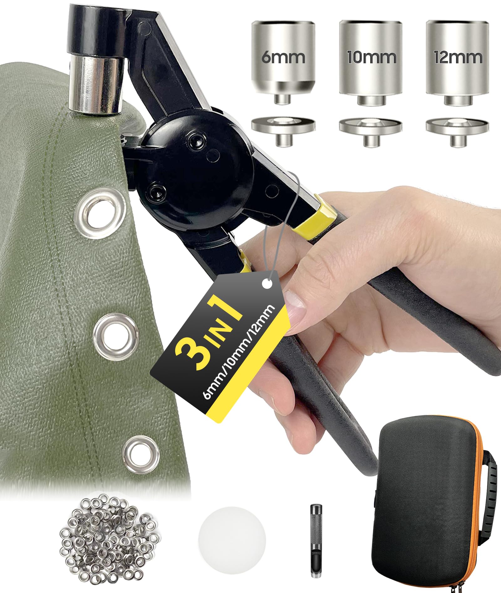 HAPDEN Grommet Tool Kit 1/2 1/4 3/8, Heavy Duty Tarp Grommet Kit for Fabric | 6/