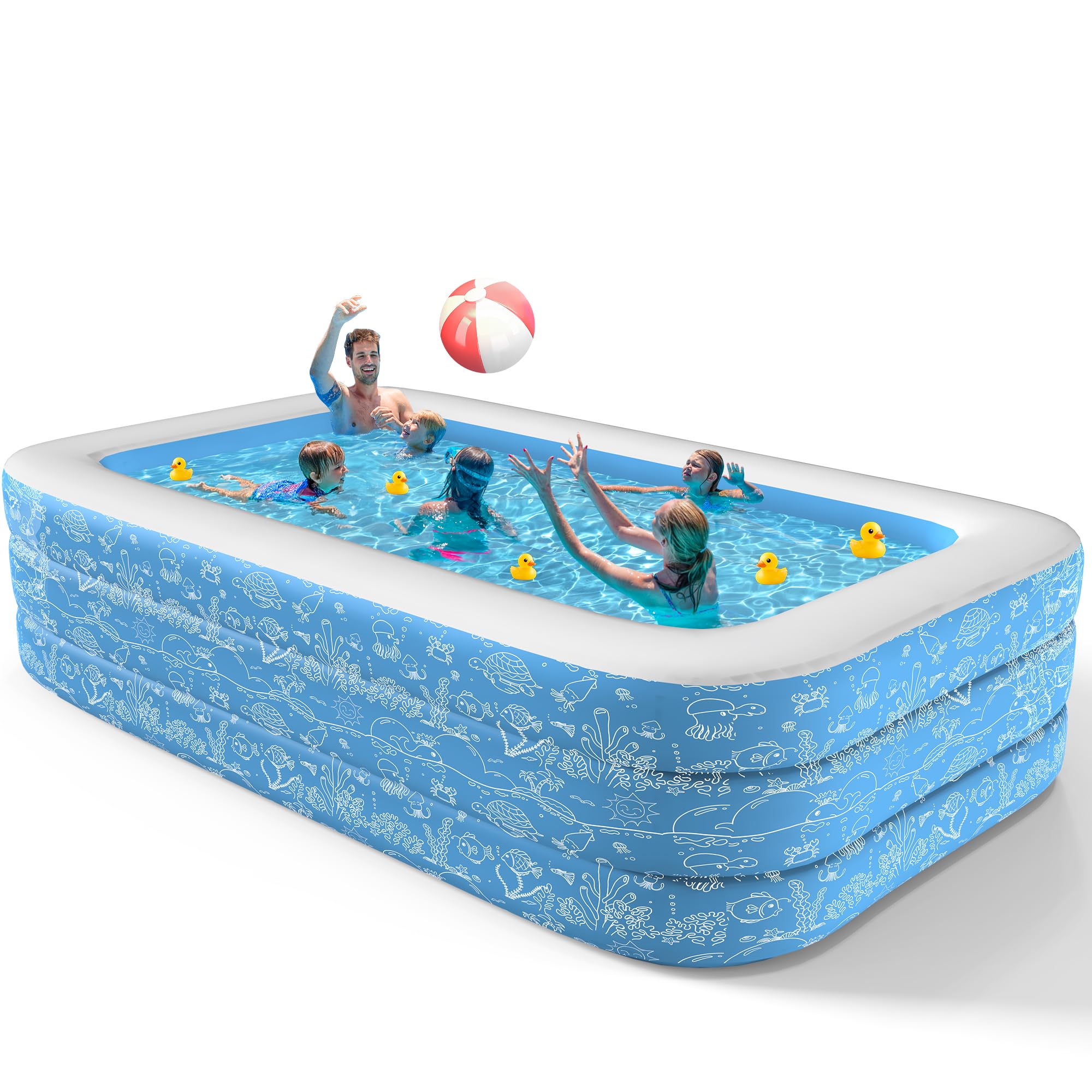 CACSPS Inflatable Swimming Pools, 115" X 65" X 22" Full-Size Inflatable Pool for