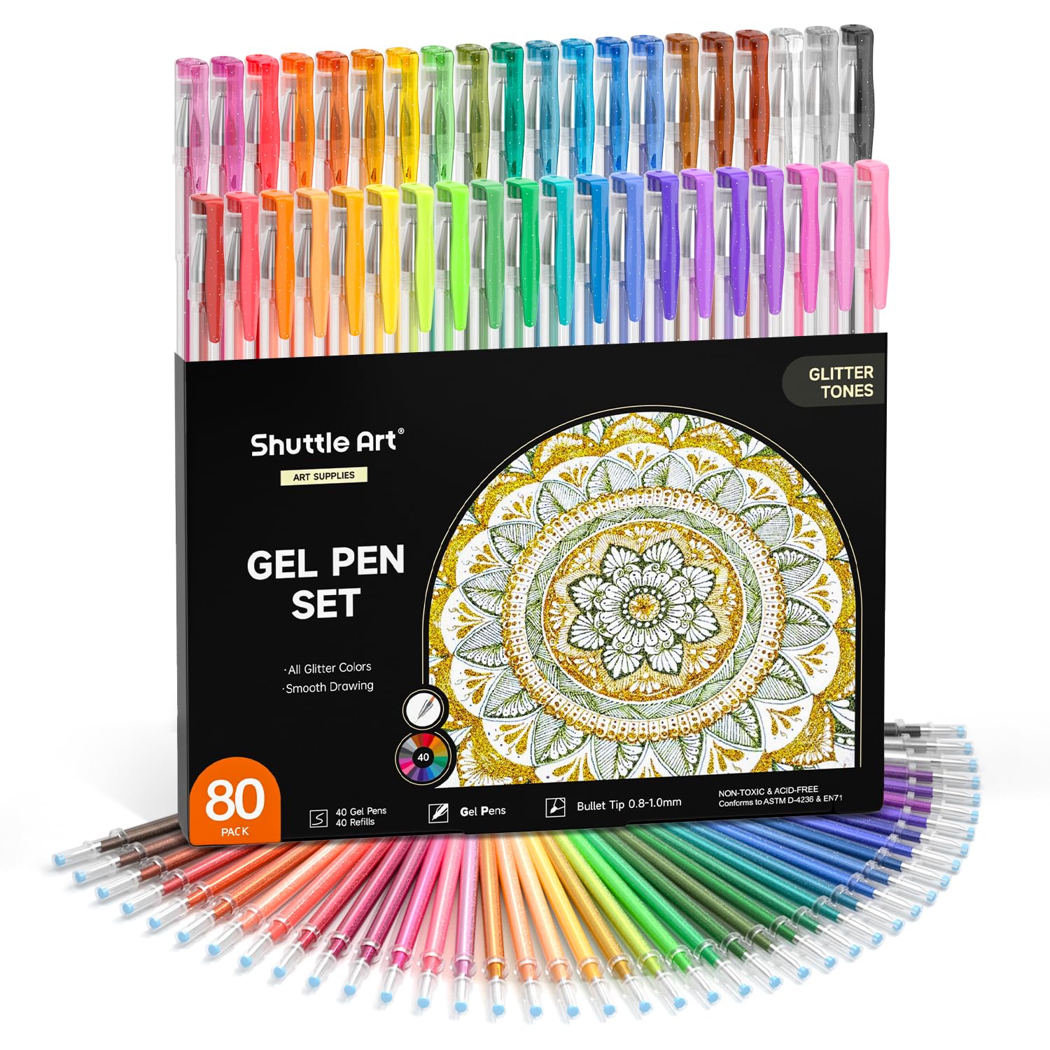 Shuttle Art 80 Pack Glitter Gel Pens, 40 Colors Glitter Gel Pens Set with 40 Ref
