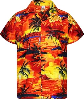 V.H.O. Funky Hawaiian-Shirt Men Regular-Fit Short-Sleeve Aloha Summer Shirt Surf Sunset Palms Vacation Unisex
