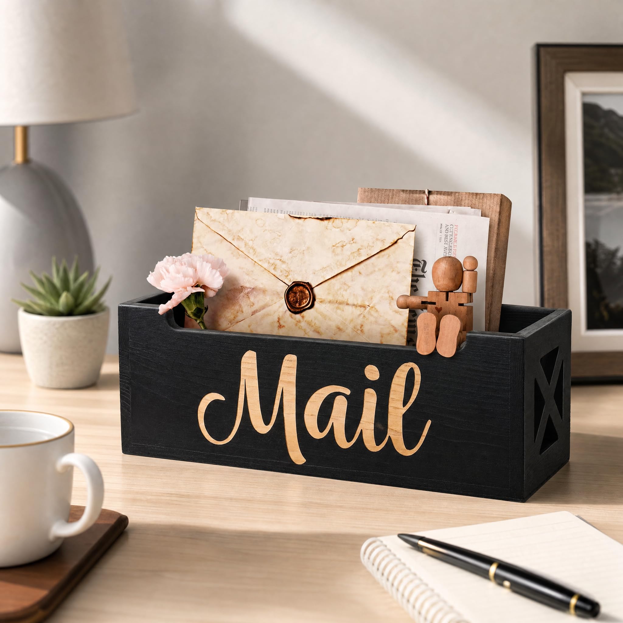 BOTOP Wooden Mail Organizer Countertop | Farmhouse Mail Holder for Wall, Rustic 