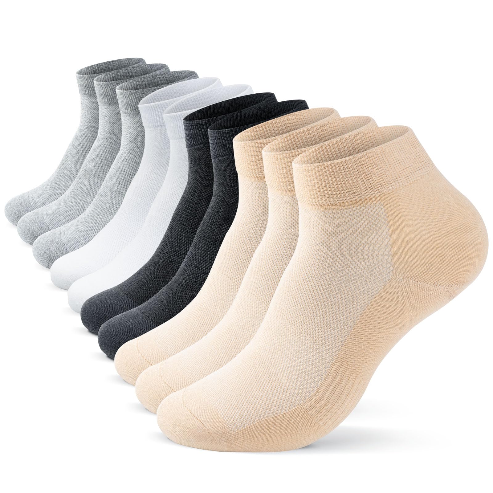 TIBISI Trainer Socks 10 Pairs, Cotton Ankle Socks Breathable Low Cut Running Soc
