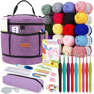 Katech Crochet Kit for Beginners, Adults, Kids Includ Everything You Needed | Crochet & Knitting Kits Includes Crochet Hooks,Large Storage Bag,Soft Yarn, Instruction Compelet Crochet Supplies-Ideal Gift