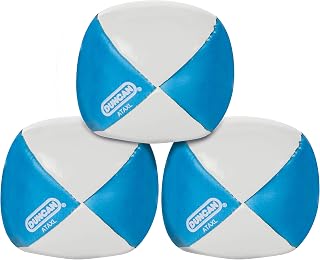 Duncan Toys Juggling Balls, 3 Pack, Vinyl Circus Balls, Blue and White | No-Bounce Design for Control, Soft 4-Panel Vinyl Shells with Plastic Beans, Beginner to Pro, Bright Colors