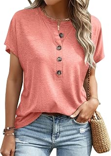 EADINVE Womens Short Sleeve Henley Shirts Crew Neck Casual Buttons Tops