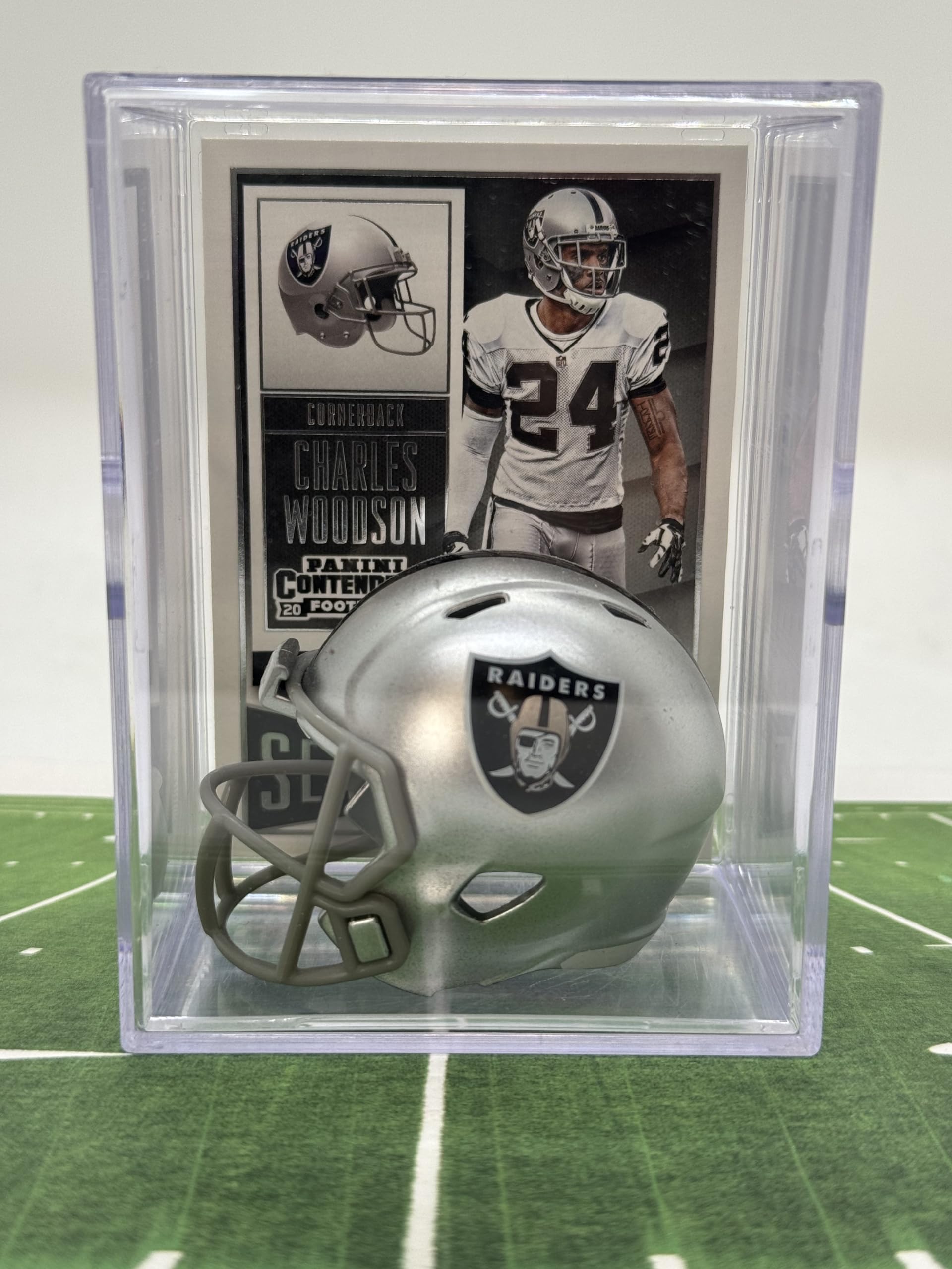 Oakland Raiders NFL Helmet Shadowbox w/Charles Woodson card