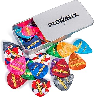 Plornix 30 pack Celluloid Guitar Picks - 3 Different Thickness Colorful Guitar Pick with Metal Storage Box, Guitar Picks for Acoustic Guitar, Electric Guitar, Bass, Ukulele, 0.46mm/ 0.71mm/ 0.96mm