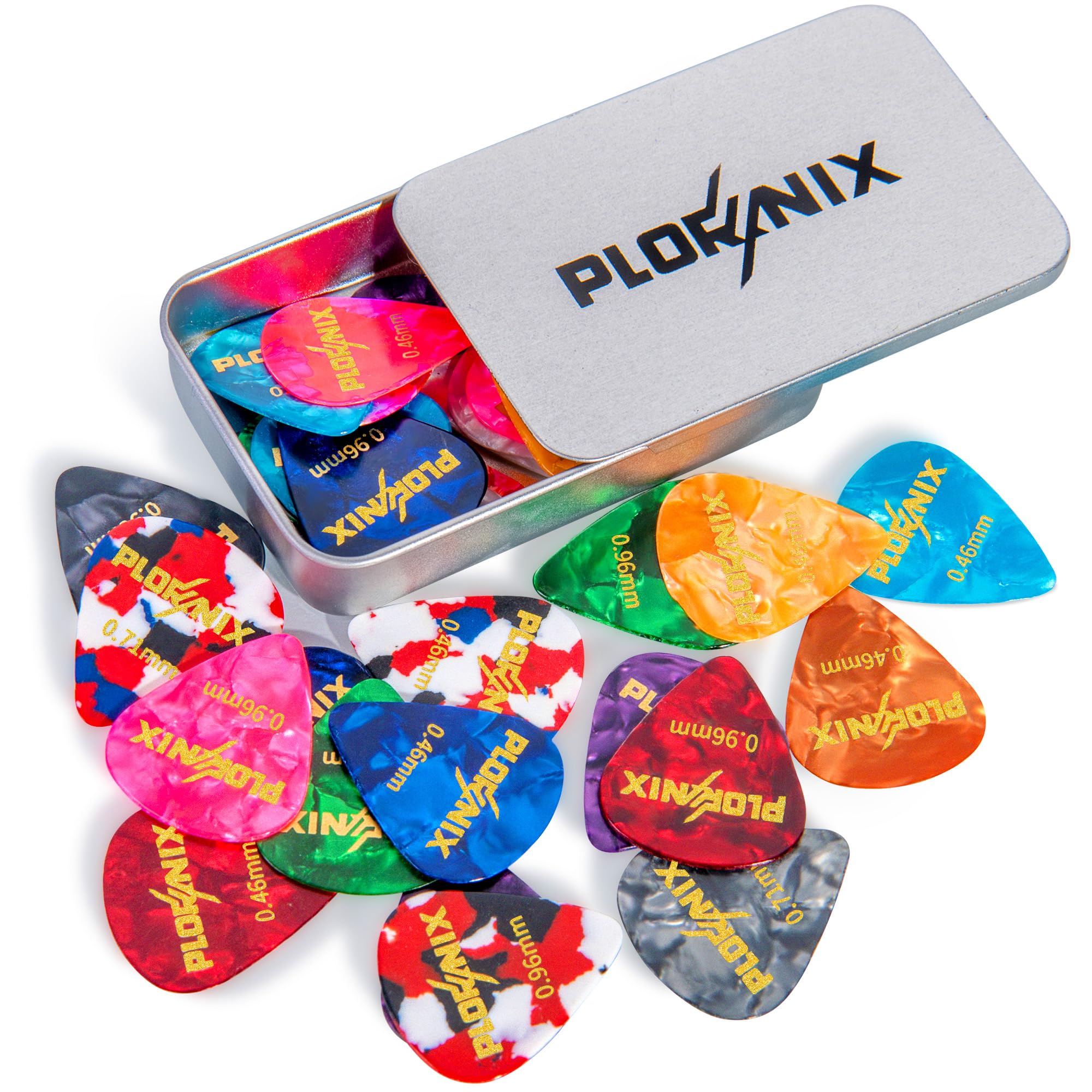 Plornix 30 pack Celluloid Guitar Picks - 3 Different Thickness Colorful Guitar P