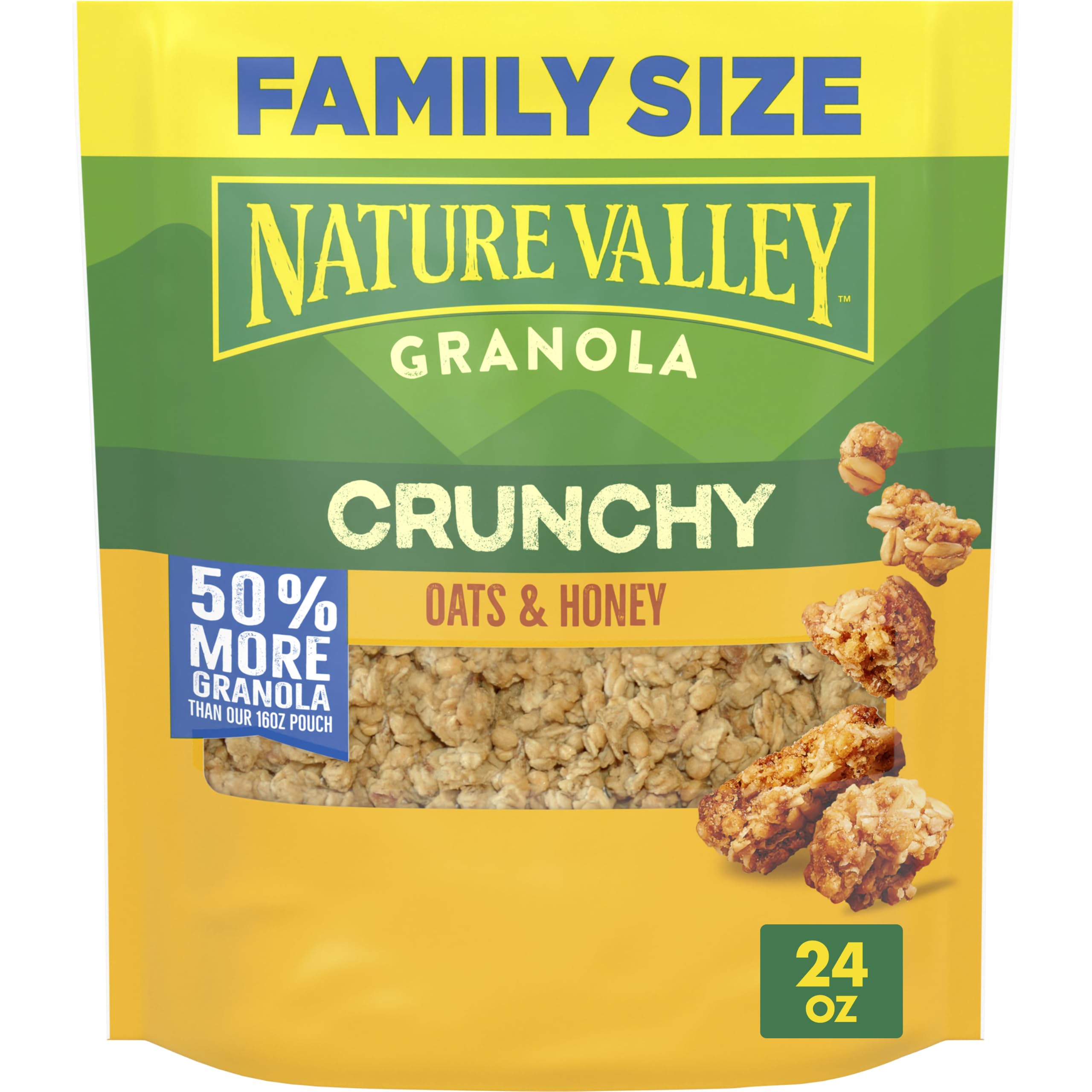 Nature Valley Oats & Honey Granola, Resealable Pouch, Family Size, 24 oz | 32 Ba