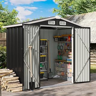Aoxun 6x4 FT Metal Garden Shed Heavy Duty Outdoor Tool Storage Bike Shed | Weatherproof 200x 188x 123cm metal garden shed with foundation frame for secure, dry backyard storage