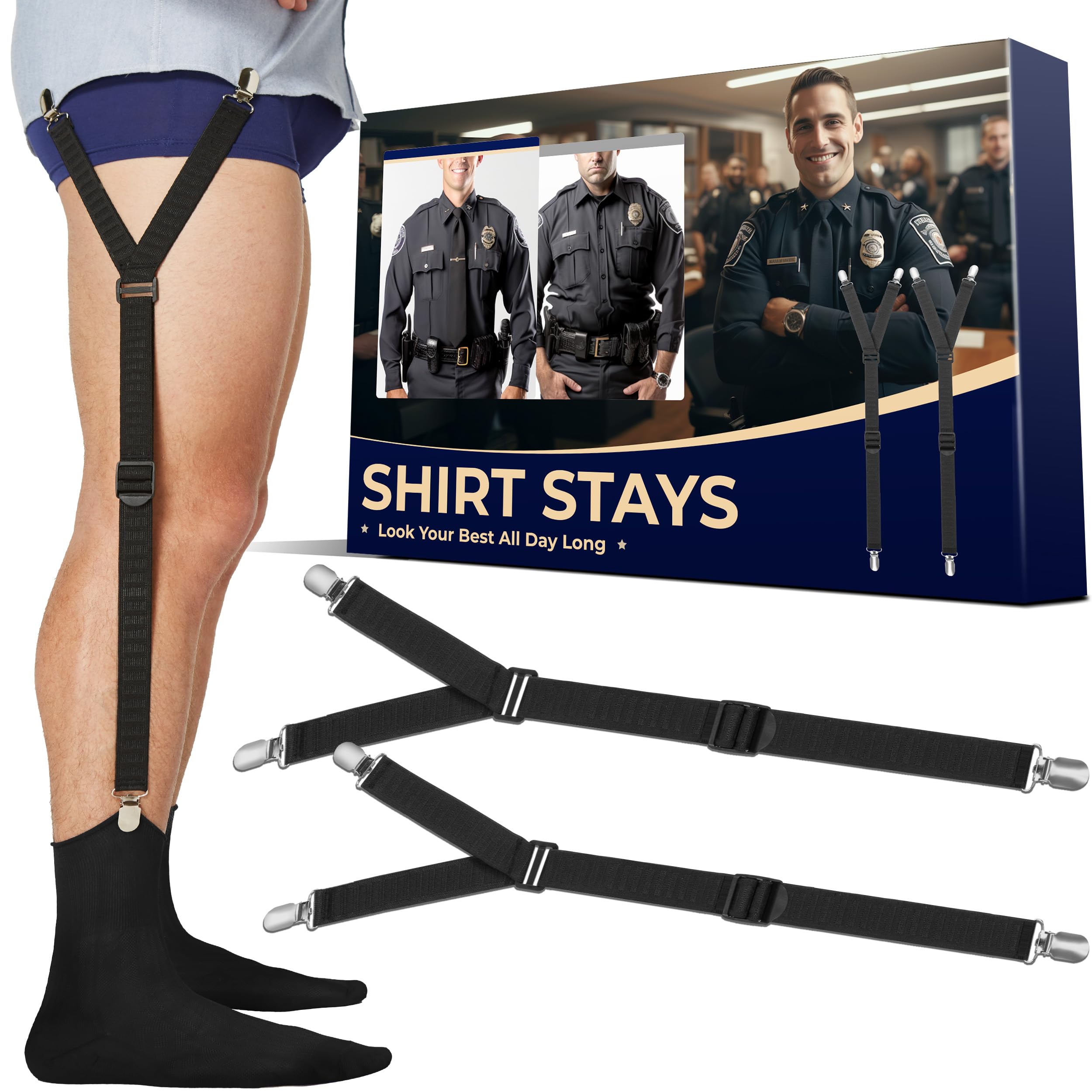 Shirt Stays Adjustable Soft and Smooth Elastic with Non Slip Clips Perfect Sock 