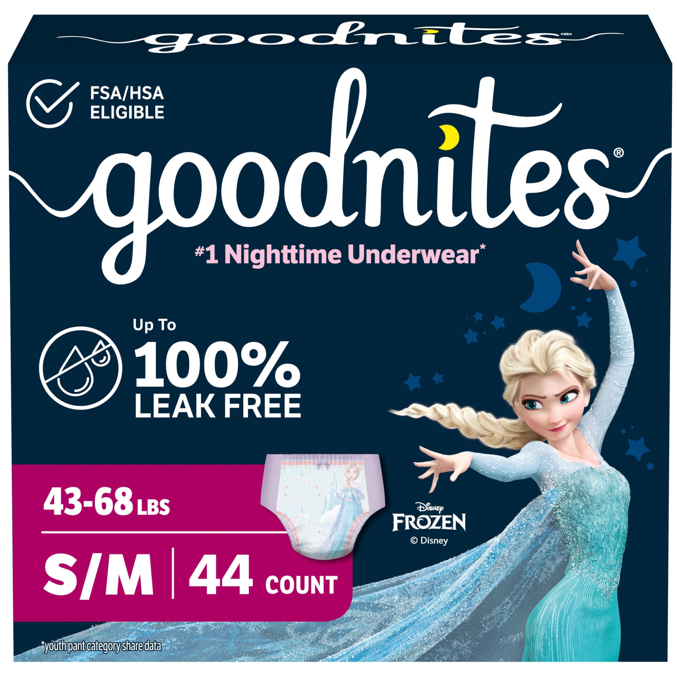 GoodNites Girls Nighttime Underwear, Size S/M, 44 Ct, 2 Packs of 22 | Zoned Prot