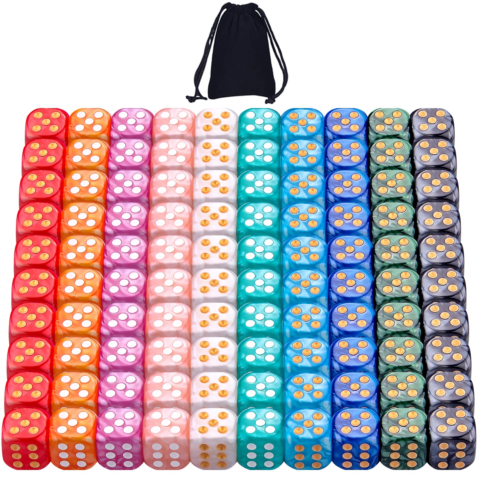 AUSTOR 100 Pieces 12mm Dice 6 Sided Game Dice D6 Dices | Pearl Colors, Round Cor