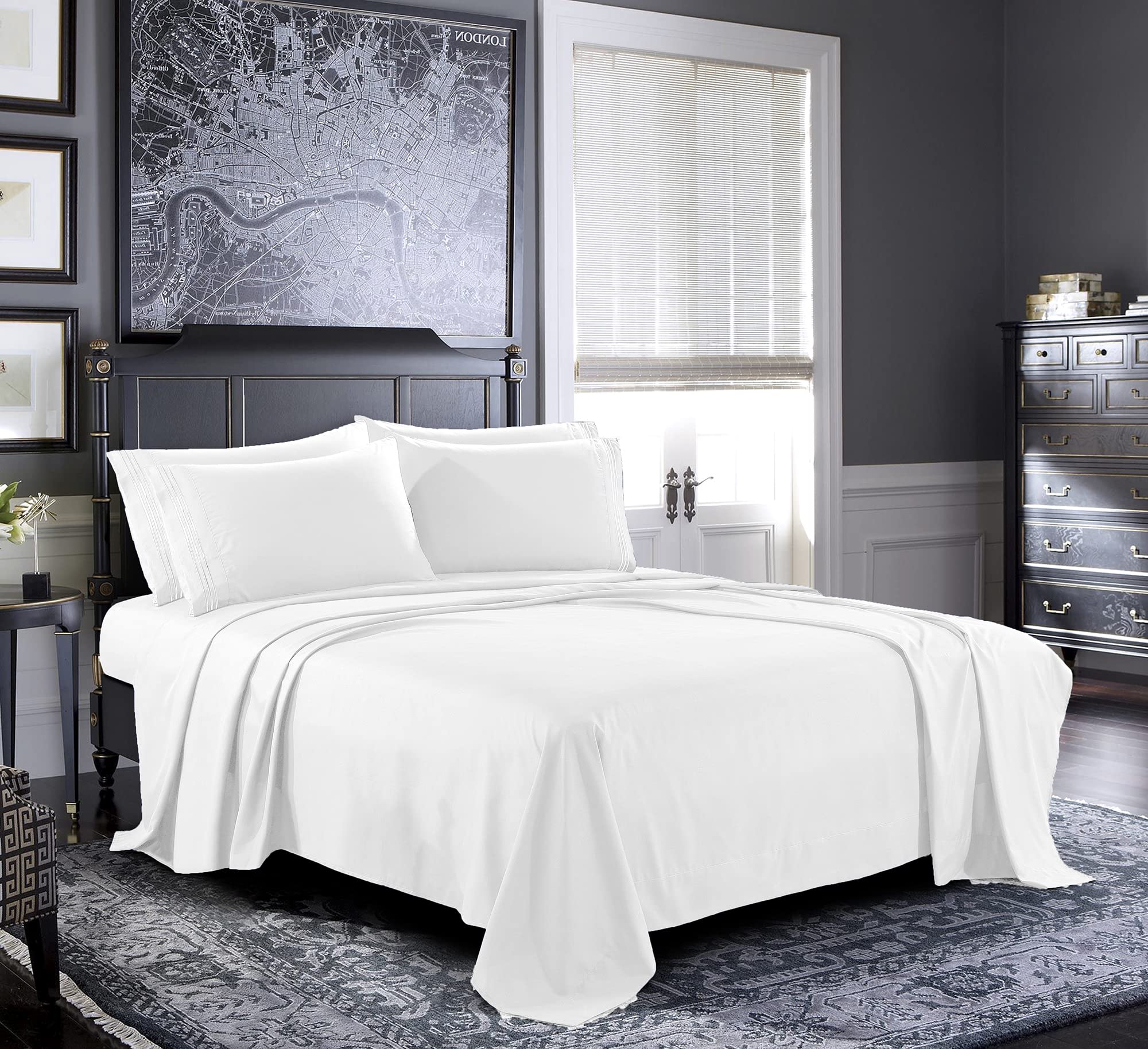 Pure Bedding Bed Sheets - Queen Sheet Set [4-Piece, White] - Hotel Luxury 1800 B