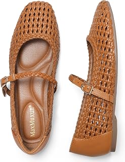 MaxMuxun Ballet Flats for Women Square Toed Mary Jane Flat Comfortable Woven Dressy Shoes