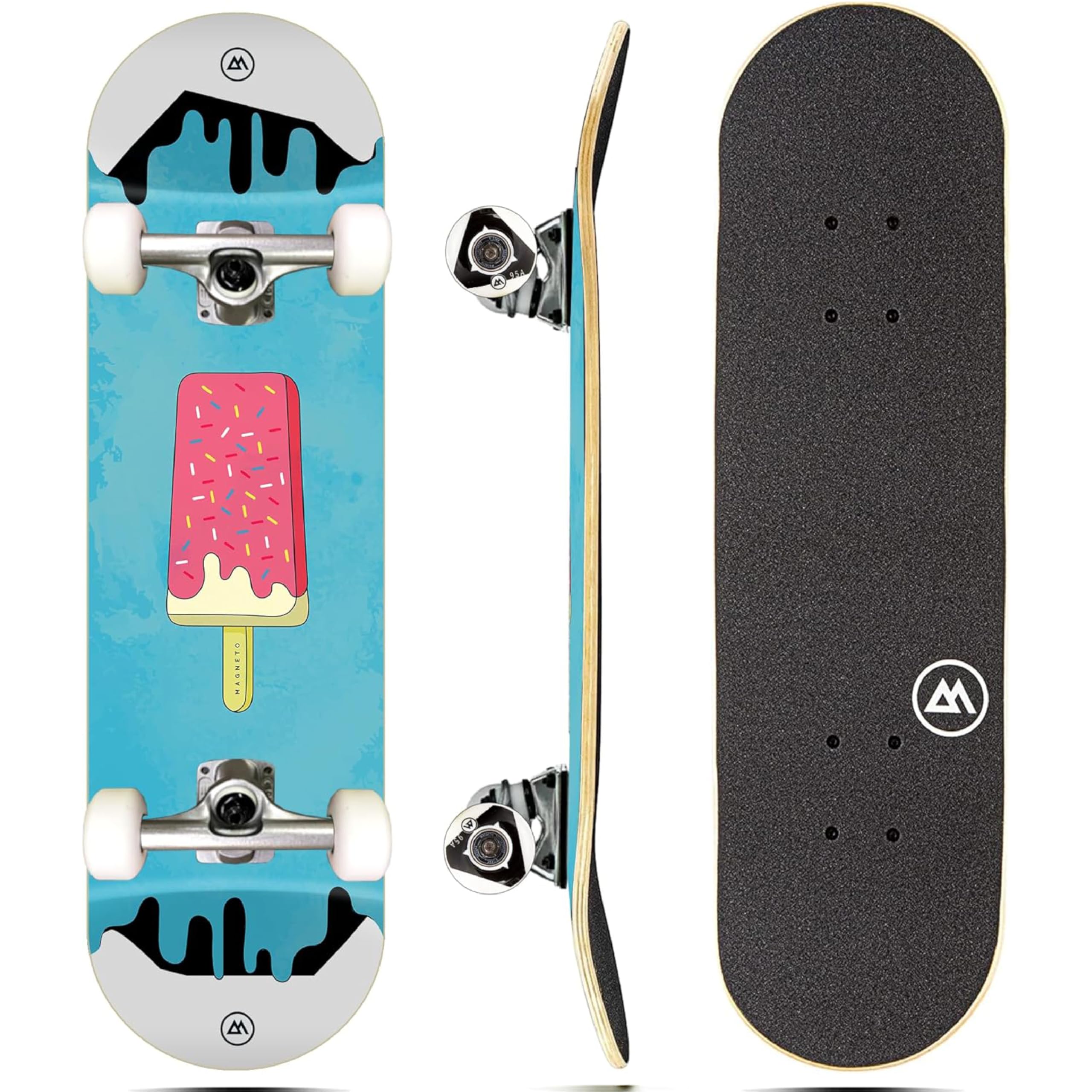 Magneto Complete Skateboard | 6-Layer Canadian Maple Double Kick Concave Deck | 