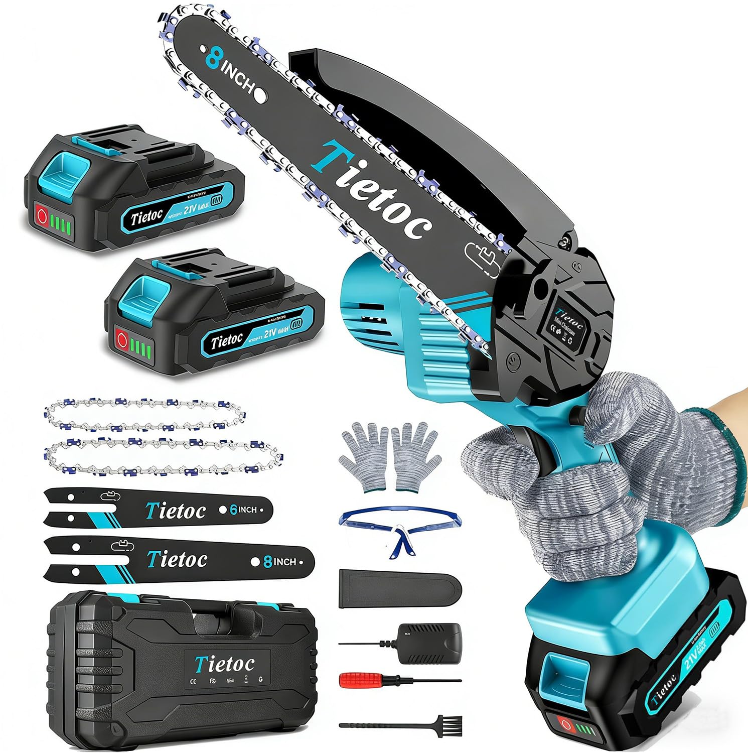Mini Chainsaw Cordless, 8 Inch & 6 Inch Portable Electric Chainsaw,Battery Power