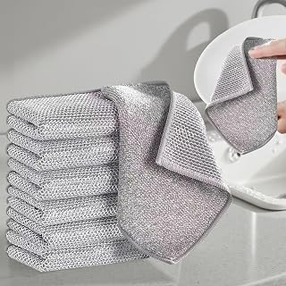 Metal Dish Cloth, 3-Layer Steel Wool Scrubber Anti-scratch and Odor Reusable and Multipurpose for Wet and Dry Cleaning, Safe for Dishes, Sinks, Stoves and Utensils