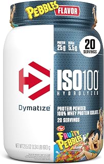 Dymatize ISO100 Protein Powder, 100% Whey Isolate, Fruity Pebbles | 25g Protein, Hydrolyzed, Fast-Absorbing, Supports Muscle Health, 5.5g BCAAs, Gluten-Free, 20 Servings, 1.3 lb