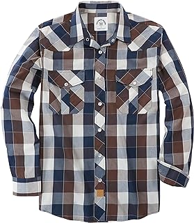 Dubinik® Western Shirt for Men's Long Sleeve Pearl Snap Plaid Casual Cowboy