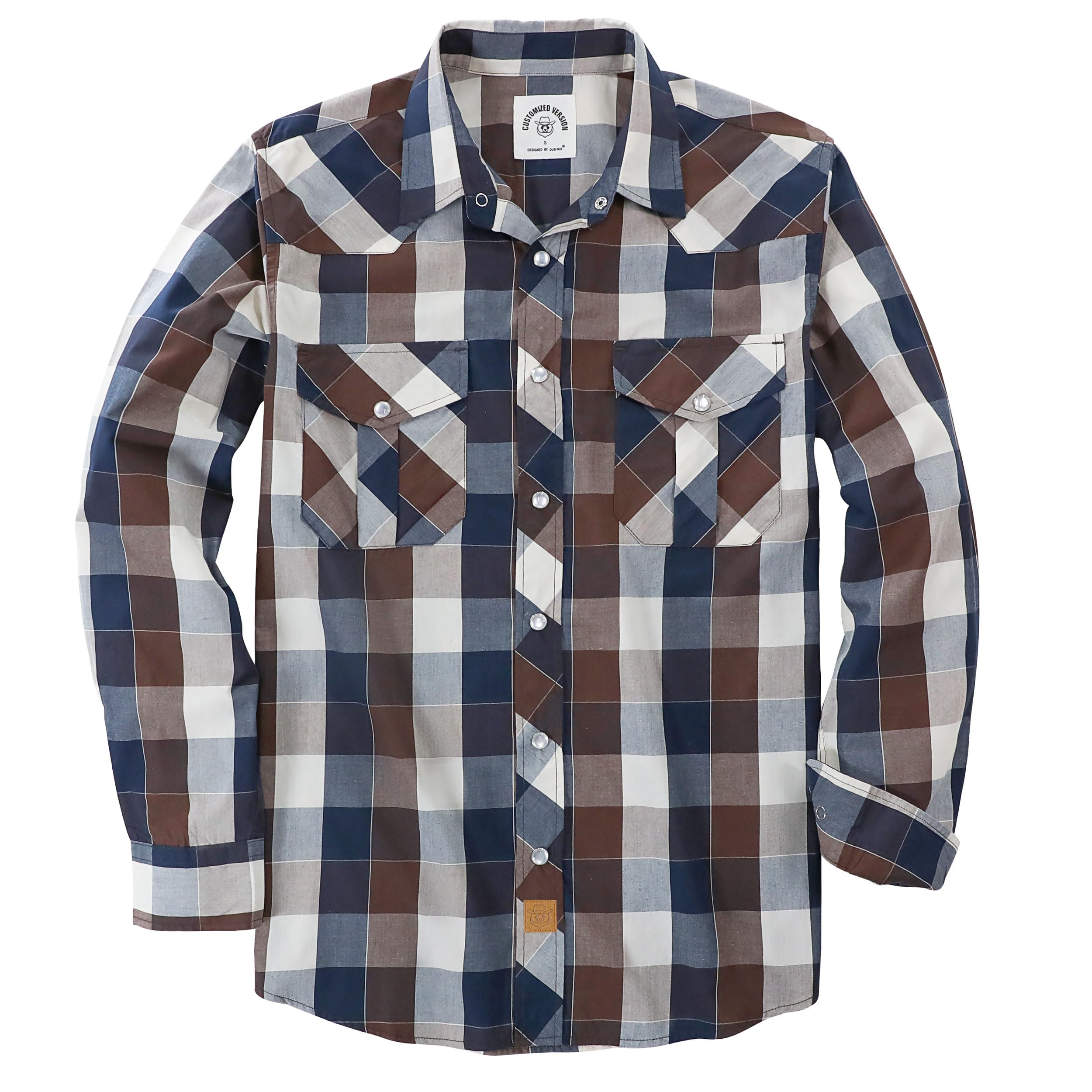 Dubinik® Western Shirt for Men's Long Sleeve Pearl Snap Plaid Casual Cowboy