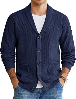 COOFANDY メンズ ショールカラーカーディガンセーター スリムフィット ケーブルニット ボタンアップ コットンセーター ポケット付き US サイズ:
