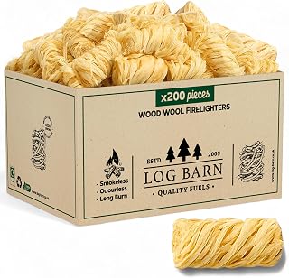 Log Barn Natural Firelighters Box of 200. Fire Lighters for Wood Burners, Pizza Ovens, Open Fires, BBQ Lighters, Fire Starters for Log Burners – Genuine Log Barn Wood Wool Firelighters