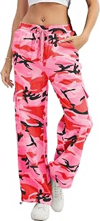 HVEPUO Camo Pants Women's High Waist Wide Leg Casual Camo Cargo Pants