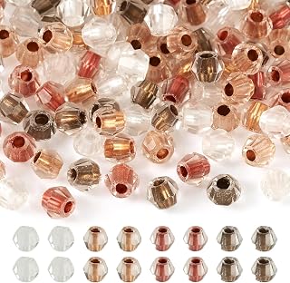 200pcs 4.5mm Faceted Bicone Glass Beads Clear Glass Beads in Rosy Brown Color Clear Loose Bicone Spacer Beads for Bracelet Making