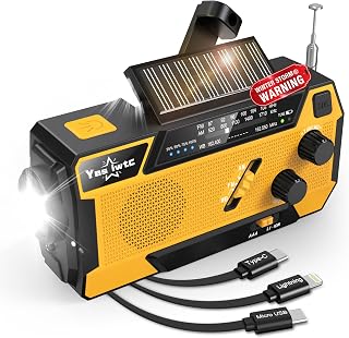 Hand Crank Emergency Radio 7400mWh (2000mAh) Solar Hand Crank Radio | Built in 3 Charging Cables AM/FM/NOAA Weather Radio Battery Operated Hand Crank Charger for Emergency Supplies Survival Gear