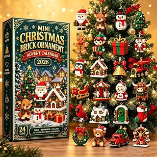 24-Day 3D Mini Christmas Brick Ornament Advent Calendar | 24 Unique DIY Building Set Christmas Countdown Calendar | 24 Days of Buildable Holiday Designs with Hanging Loops