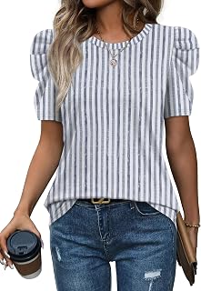 WIHOLL Summer Tops for Women Puff Sleeve Crewneck T Shirts Dressy Casual Blouses Spring Outfits Fashion Clothes