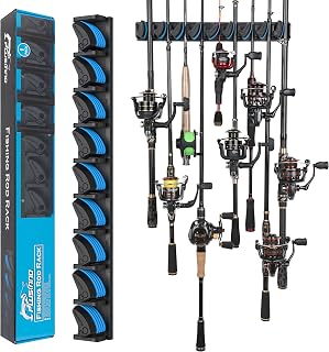PLUSINNO V9 Vertical Fishing Rod Holder, Wall Mounted Fishing Rod Rack, Fishing Pole Holder Holds Up to 9 Rods or Combos, Fishing Rod Holders for Garage,Fishing Gear and fishing Gifts for Men