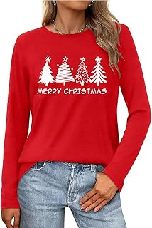 Christmas Tree Shirts for Women Xmas Graphic Vacation Long Sleeve Tops