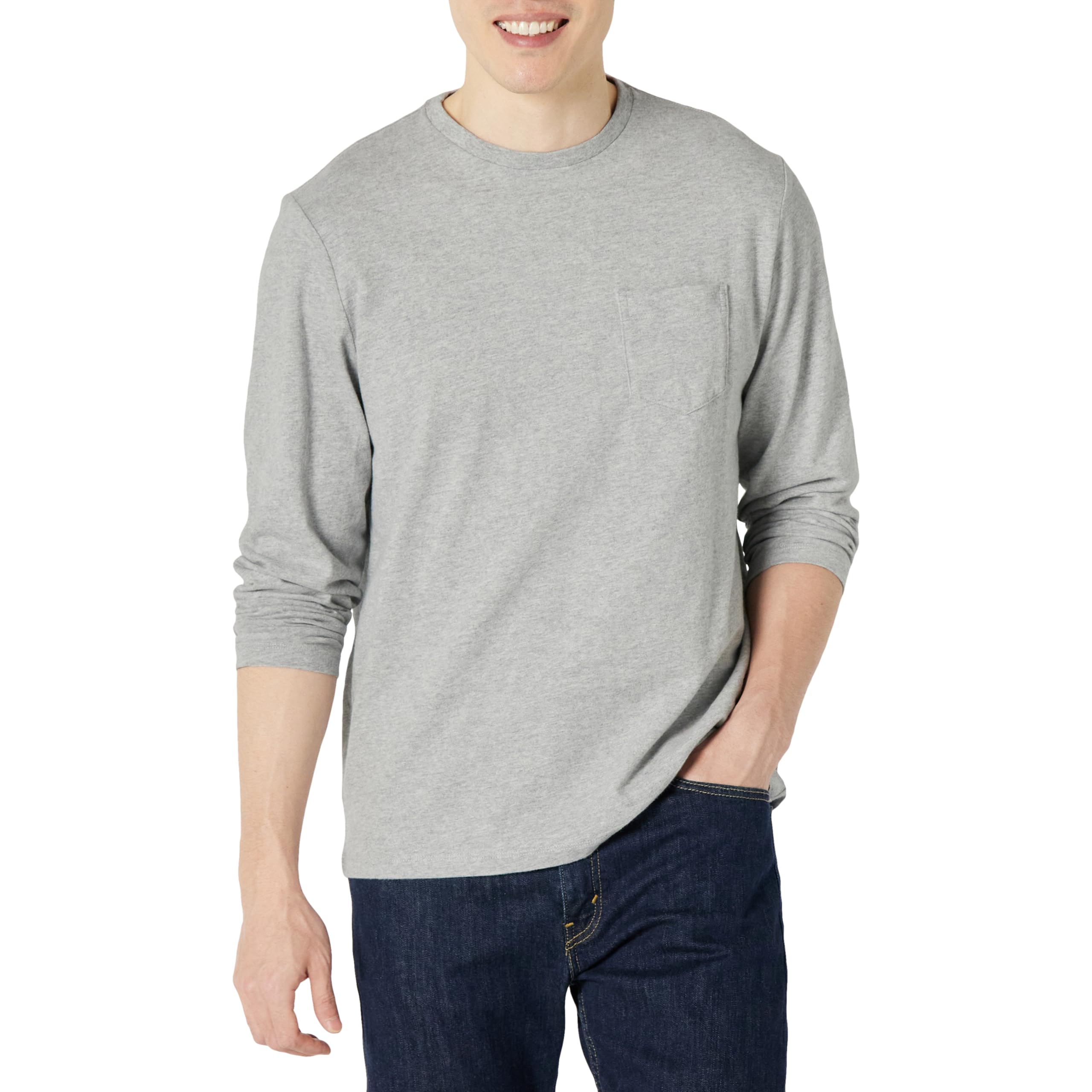 Amazon Essentials Men's Regular-Fit Crewneck Long-Sleeve T-Shirt, Casual Cotton 