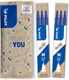 PILOT - 6 FriXion Ball Refills - Erasable - Blue - Medium Tip | Erasable Gel Ink Compatible with FriXion Ball, Ball Clicker and Ball Plus Pens – Blue – Medium Tip (0.8 mm)