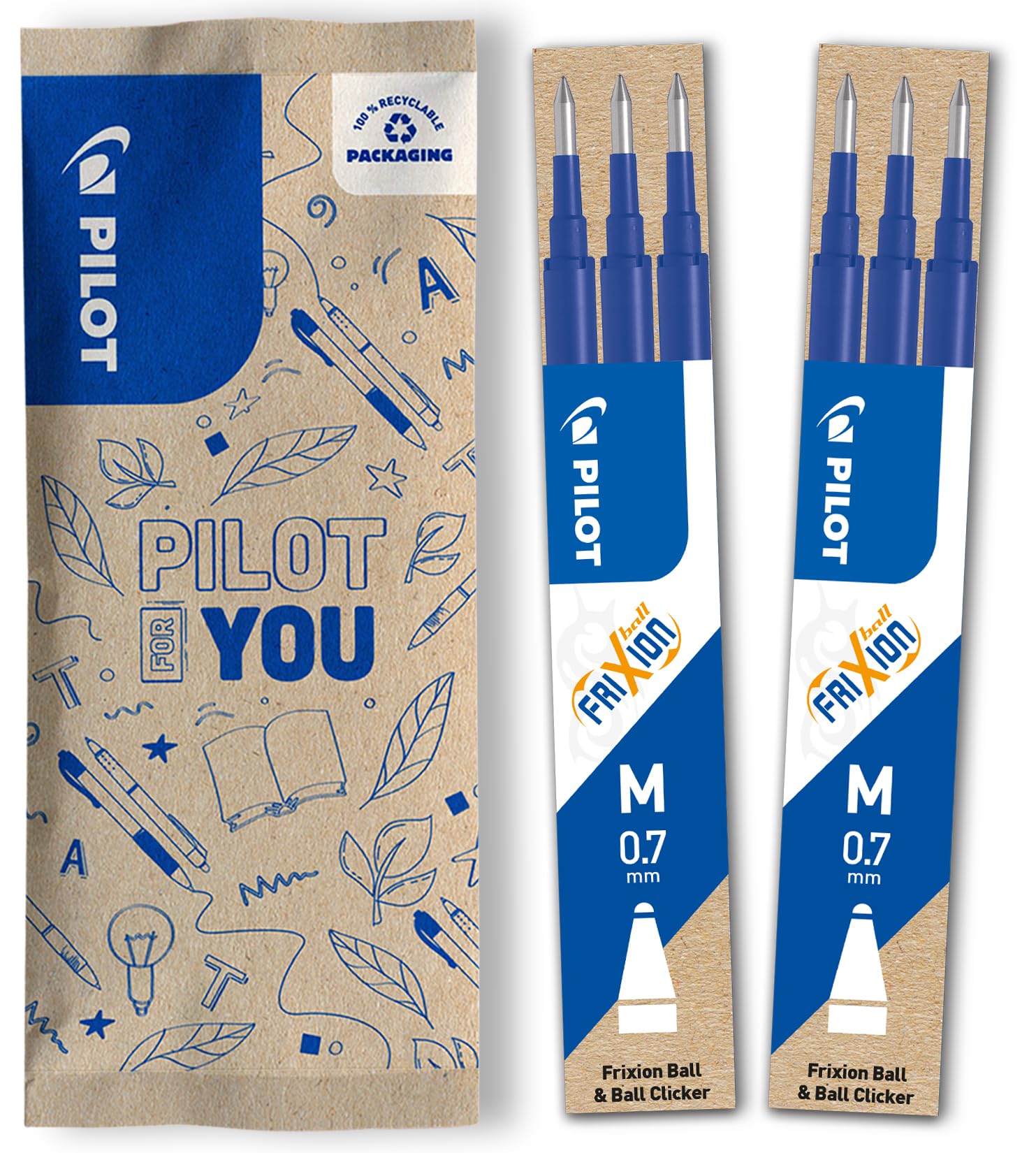 PILOT - 6 FriXion Ball Refills - Erasable - Blue - Medium Tip | Erasable Gel Ink