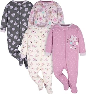 Gerber 4 Pack Sleep 'N Play Footie Sleepers for Babies and Children Girl 0-24 (Pack of 4)