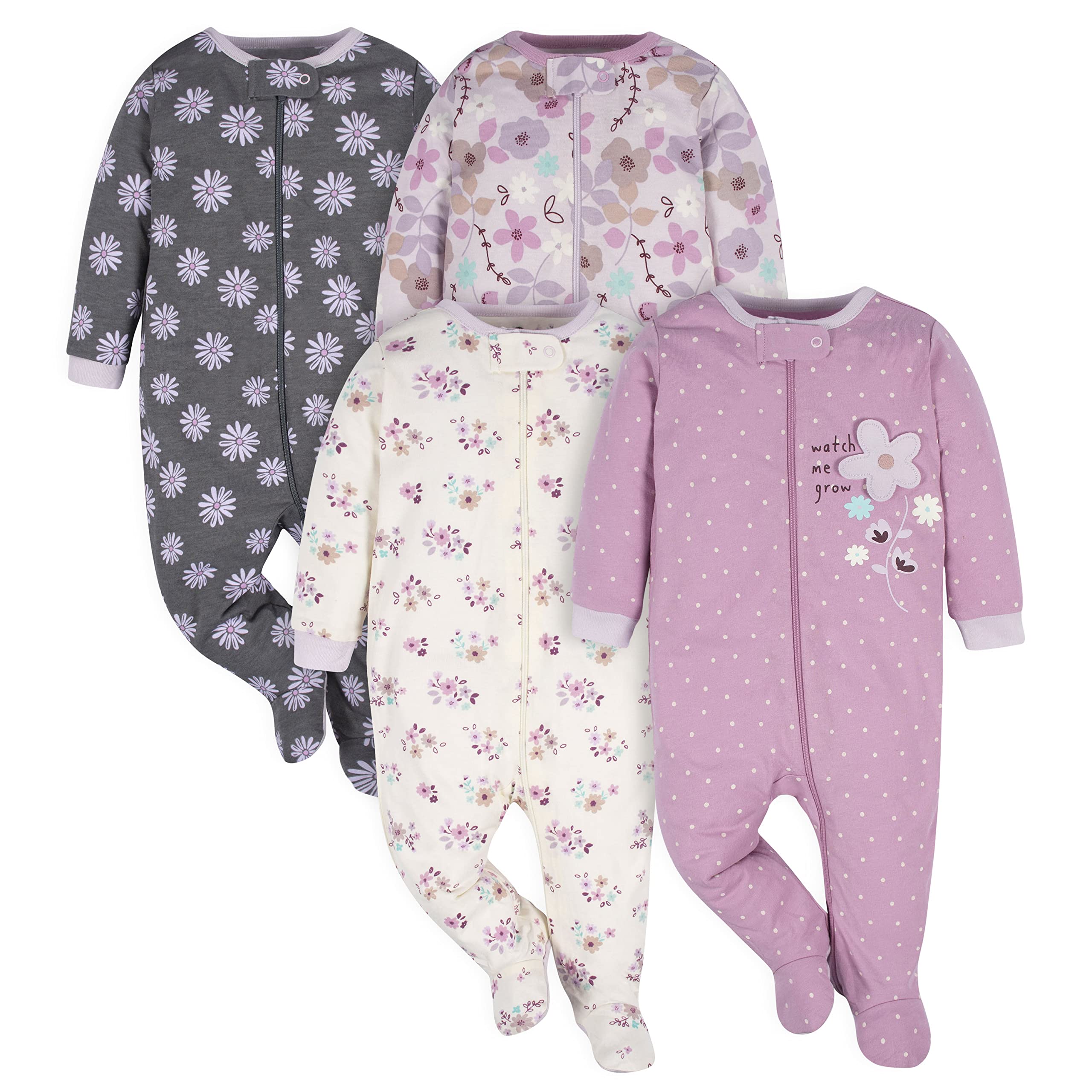 Gerber Baby Girls 4 Pack Sleep 'N Play Footie Baby and Toddler Sleepers
