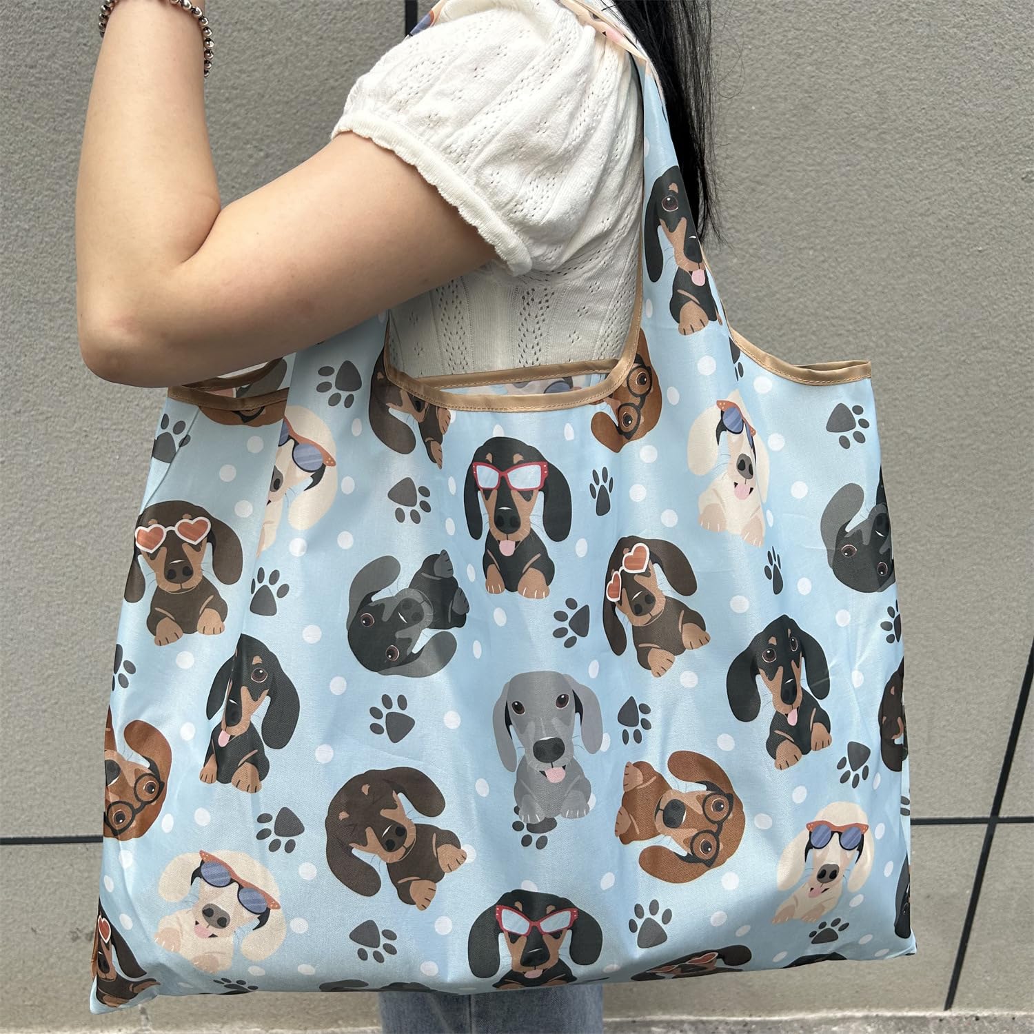 Sac à main en tissu à motif chien mignon – Sac surdimensionné réutilisable pour 